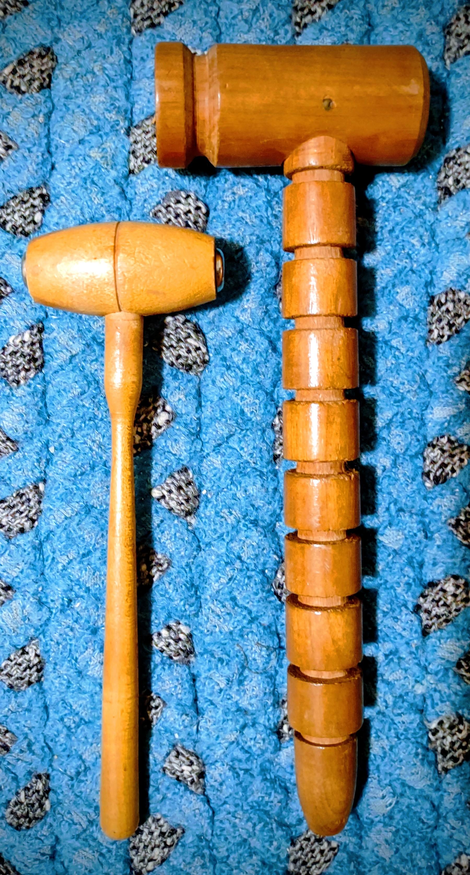 2 cm (with 1 cm metal caps) and 4 cm diameter mallets
