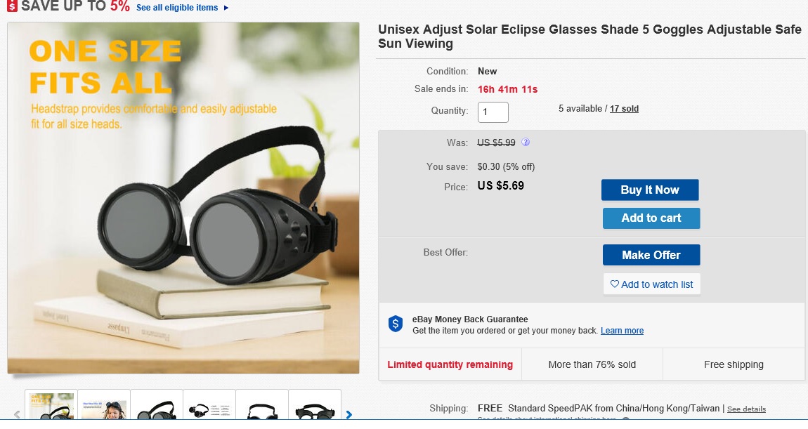 Warning about Eclipse Goggles