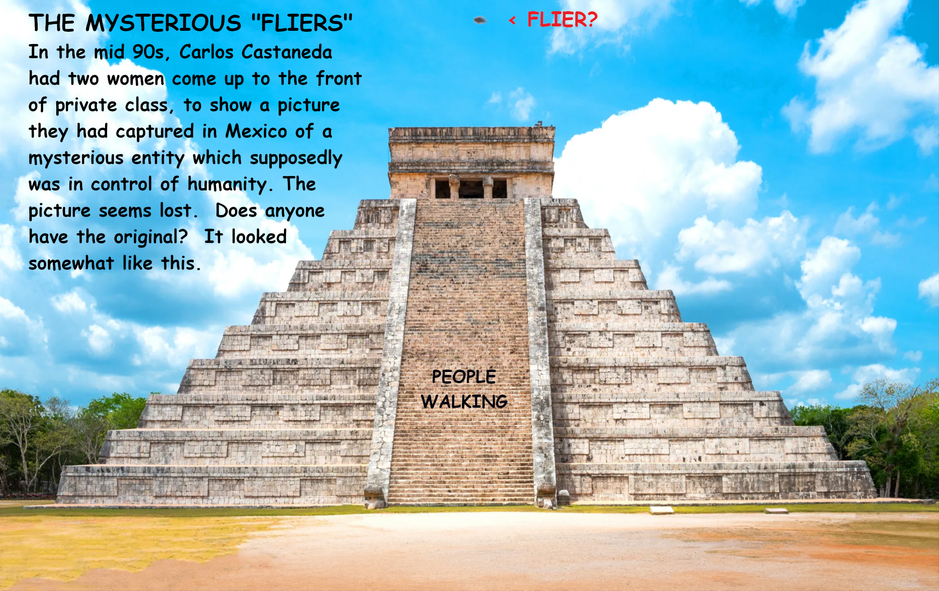 A simulation of the famous \"flier\" picture.