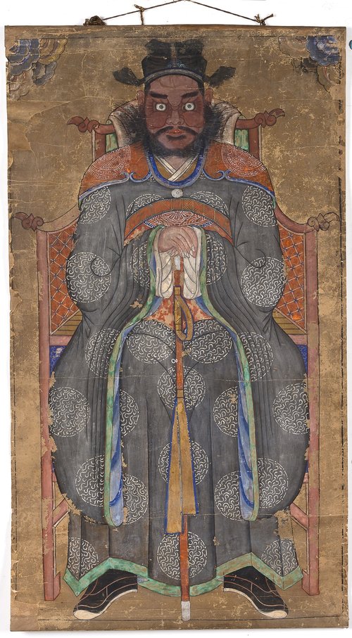 Painted Tapestry of Old Korean Shaman. Male shamans are very rare in Korea.