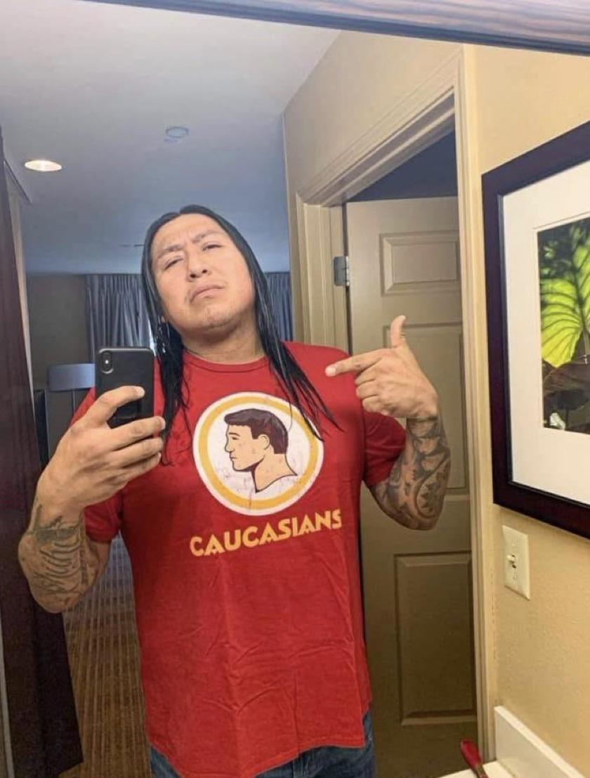 No way I'd wear this t-shirt, it's red! Put it on a nice blue or green, oh yea! Ironic, soon-to-be-iconic, shirt in all it's glory.