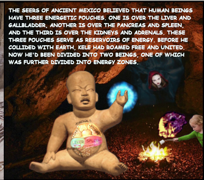 Three pouches (green, red, yellow) and the double behind (blue)