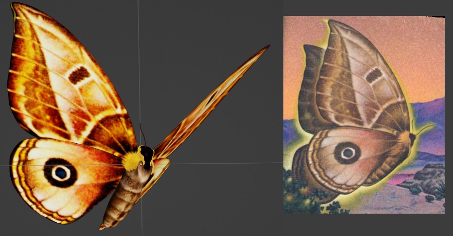 Current 3D \"Little Smoke\" moth, versus main image of her on Tales of Power